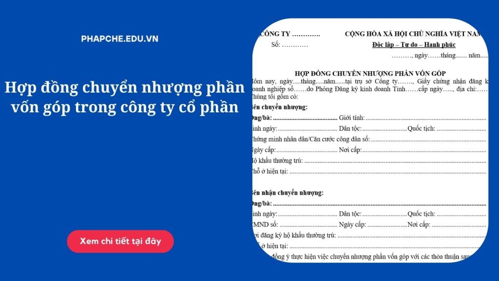 Hợp đồng chuyển nhượng phần vốn góp trong công ty cổ phần
