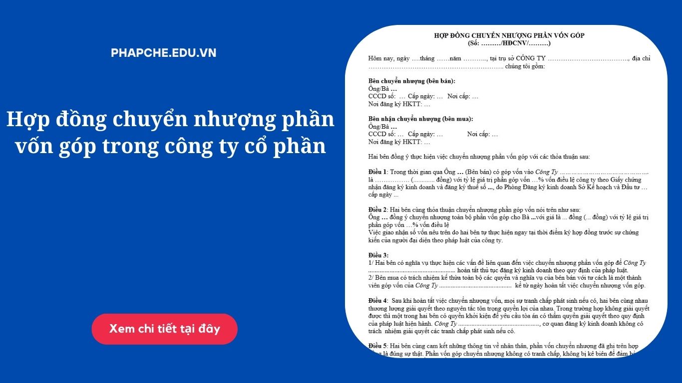 Hợp đồng chuyển nhượng phần vốn góp trong công ty cổ phần