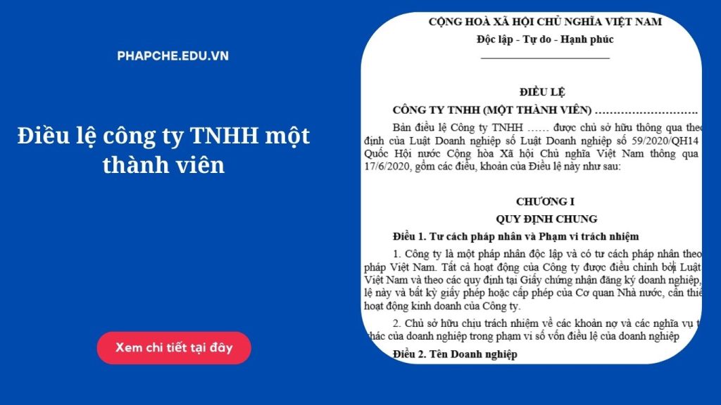 Điều lệ công ty TNHH một thành viên