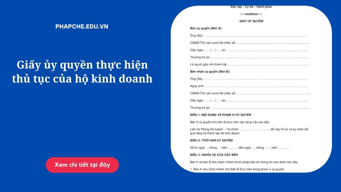 Giấy ủy quyền thực hiện thủ tục của hộ kinh doanh