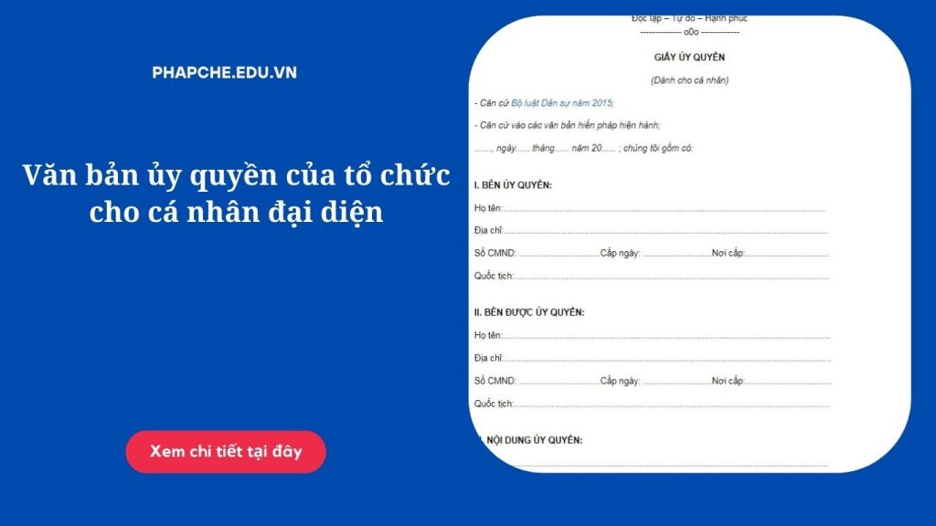 Tải xuống văn bản ủy quyền của tổ chức cho cá nhân đại diện