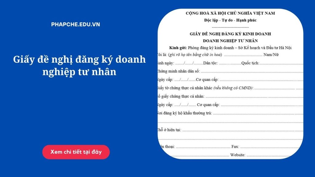 Giấy đề nghị đăng ký doanh nghiệp tư nhân