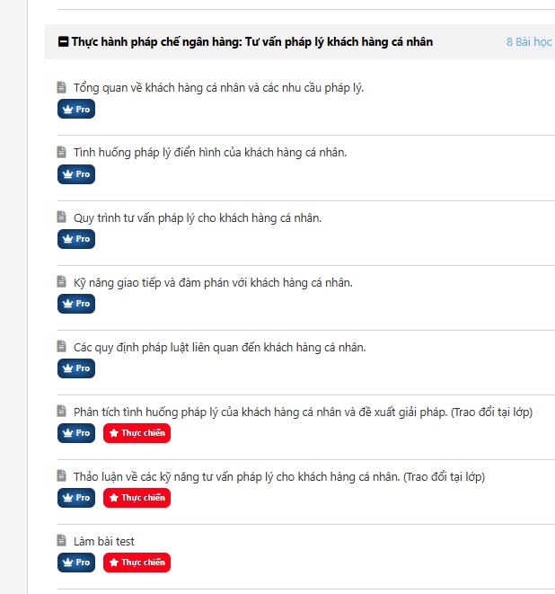 Khoá học pháp chế ngân hàng, tổ chức tín dụng