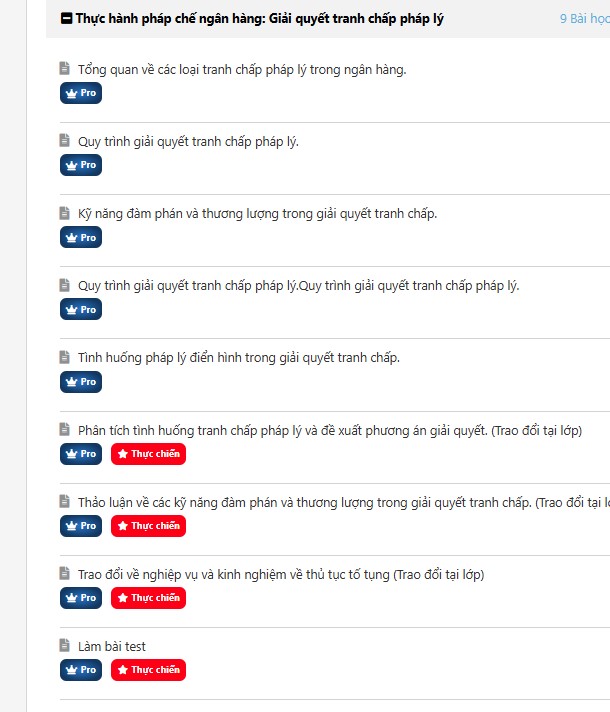 Khoá học pháp chế ngân hàng, tổ chức tín dụng