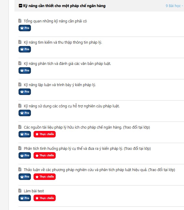 Khoá học pháp chế ngân hàng, tổ chức tín dụng