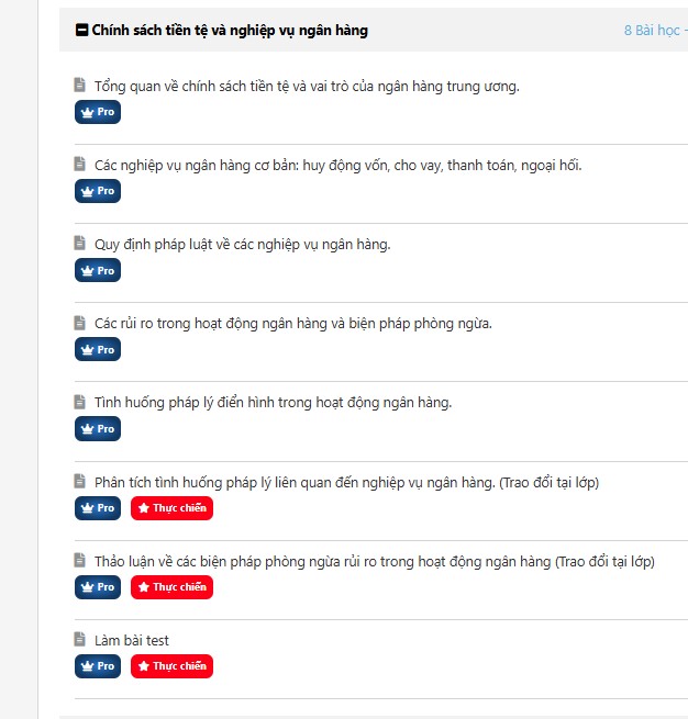 Khoá học pháp chế ngân hàng, tổ chức tín dụng